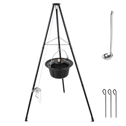 TLSUNNY 10L Gulaschkessel mit Dreibein und Löffel, Original Ungarischer Gulaschkessel, Dreibein-Gestell mit Kettenhöhenverstellung, Gulaschtopf Emaille, Teleskop-Dreifuß mit Erdspießen für Picknick TLSUNNY 10L Gulaschkessel mit Dreibein und Löffel, Original Ungarischer Gulaschkessel, Dreibein-Gestell mit Kettenhöhenverstellung, Gulaschtopf Emaille, Teleskop-Dreifuß mit Erdspießen für Picknick