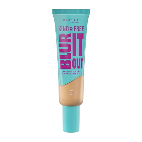 Rimmel London Kind & Free BLUR IT OUT Mattierende Foundation, 410, Milch, Ganztägiger Glanz, Make-up mit leichtem Matt-Finish, 30 ml