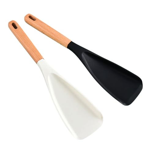 2Pcs Wooden Handle Silicone Spatulas Nonstick Spoon for Cooking Baking Rice Scooper