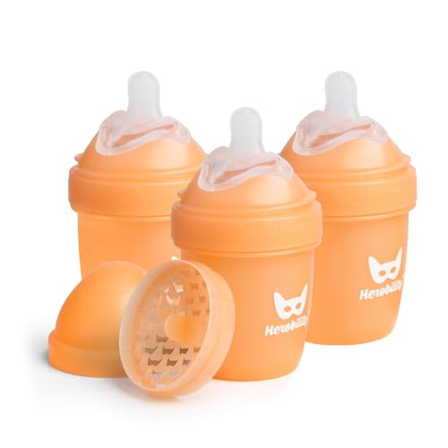 Image of Herobility Anti-Colic Baby Bottles 5 oz / 140 ml – Pack of 3 Newborn Baby Bottles, Slow Flow Plastic Bottles, Breast-Shaped Teat for Breastfed Babies, Small Baby Bottles, Swedish Design, Peach
