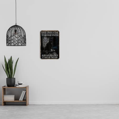 Flechazo Witch Once Upon A Tmethere Was Agirl Who Really Wantedto Become And Loved Catsit Me The End Vintage Poster Metal Tin Sign Iron Painting Plaque Wall Decor Bar Cat Club Retro 8X12 Inch #TOP4