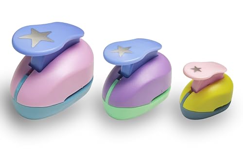 VSREI Star Hole Punch Stars Paper Punch Stars Punches for Paper Crafts StarPuncher for Crafts StarsShaped Hole Punches 1 inch 5/8 inch 3/8 inch Star Hole Punches Set (Random Color)
