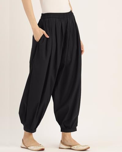 Image of Women's Cambric Cotton Afghani Patiala Salwar - Loose Fit, Elastic Waist, Deep Pockets | Ethnic & Casual Wear