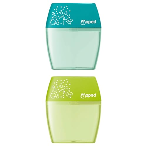 Maped - 2 Spitzer Shaker – 2 Löcher und transparenter Behälter – Blau und Grün