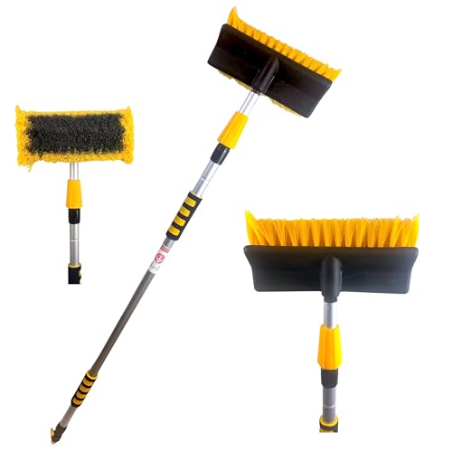 Water Flow Extendable Car Wash Brush with Telescopic Handle 2 Section Pole - 2m Extendable Soft Bristles Car Cleaning Kit with Built-In Hose for Cars Vans Lorries and Caravans Lightweight
