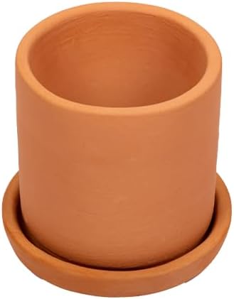 Village Decor Terracotta Cylinder Shape Planter with Tray (Dia - 4 inch)