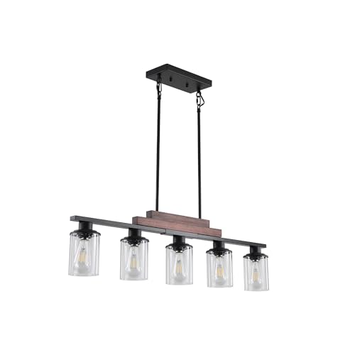 Luminaire suspendu industriel vintage et moderne avec 5 diffuseurs en verre clair