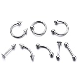 SKISUNO Kit de 8 Piercings de Acero Inoxidable para Ceja, Nariz y Labio, Decoración Resistente en Estilo Punk Unisex para Piercing Artístico Varios estilos