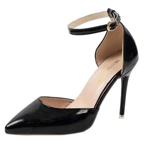 Women's Patent Leather Pearl Ankle Strap Stiletto Pumps Closed Pointed Toe High Heel Business Work Dress Shoes for Sexy Party Wedding Dating Size 4.5-13