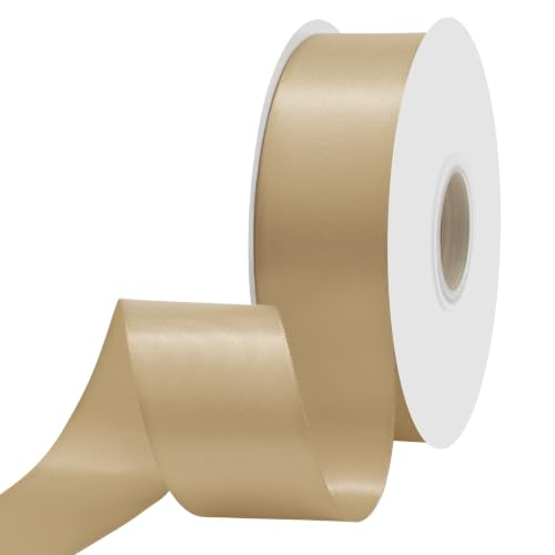 Ribtcute Tan Satin Ribbon 1-1/2 Inch x 50 Yards Double Faced Silk Satin Ribbon for Gift Wrapping Flower Bouquet Wreaths Cutting Wedding Ceremony Kit Decoration