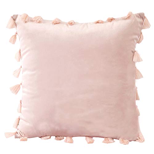 vctops Velvet Soft Solid Decorative Throw Pillow Cover with Tassels Boho Accent Cushion Case for Couch Bedroom Car Pink 20''x20''