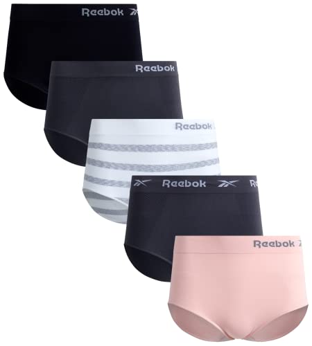 Reebok Women?S Underwear ? Seamless High Waist Brief Panties (5 Pack), Size Small, White Stripe/Black/Lotus/Black #TOP25