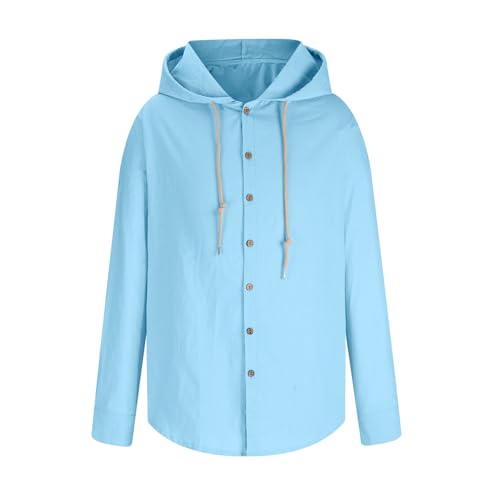 Cotton Linen Hoodie for Men Long Sleeve Button Down Shirts Casual Hawaiian Beach Shirt Tops Summer Hood with Pocket4