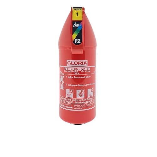 Gloria - 2 kg Auto-Pulverlöscher F2GM - geeignet für die Brandklasse A, B, C - mit Manometer - inkl. Kfz-Halterung - inkl. aktuellem Prüfnachweis Gloria - 2 kg Auto-Pulverlöscher F2GM - geeignet für die Brandklasse A, B, C - mit Manometer - inkl. Kfz-Halterung - inkl. aktuellem Prüfnachweis