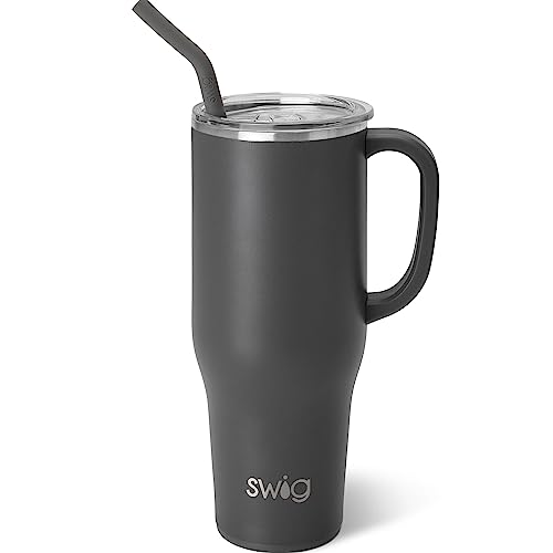 Image of Swig Life 40oz Mega Mug, 40 oz Tumbler with Handle and Straw, Cup Holder Friendly, Dishwasher Safe, Extra Large Insulated Tumbler, Stainless Steel (Grey)