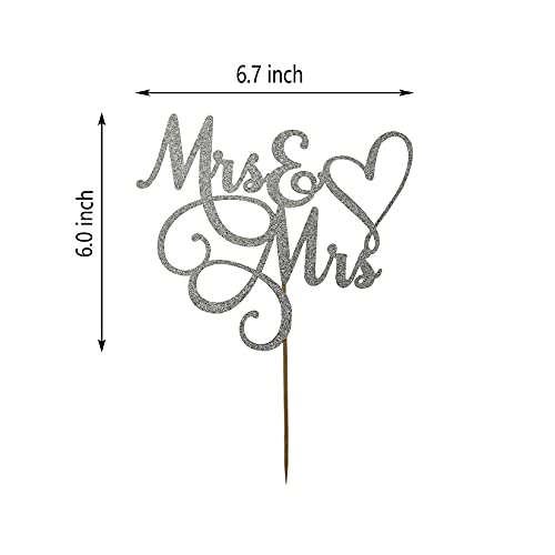Mrs And Mrs Cake Topper,Wedding And Anniversary Cake Topper,Gay And Lesbian, Lgbt Marriage Union,Love Is Love (Double Sided Silver Glitter) #TOP3