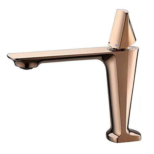 Image of BASSINO Small Size Brass Bathroom Sink Wash Basin Mixer Tap Single Handle Hot & Cold Waterfall Lavatory Sink Faucet for Living Room & Bathrooms (Rose Gold)