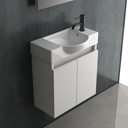 Alpenberger Lavabo con armario inferior, lavabo blanco, armario para debajo del lavabo de 55 cm de ancho, armario para debajo del lavabo para pequeños invitados