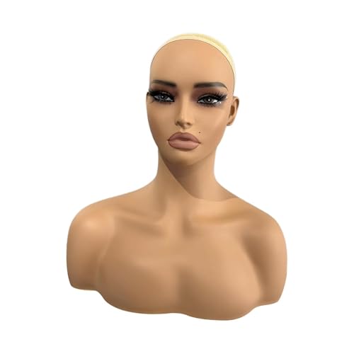Cabeza de maniquí con maquillaje para lucir postizos creativos y joyas 3