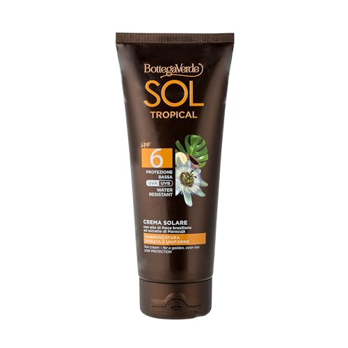 Bottega Verde - SOL Tropical, Crema Solare Corpo, 200 ml, SPF 6, Idratante e Profumata, Arricchita con Olio di Noce Brasiliana ed Estratto di Maracujà, Protezione Bassa, Ideale per Fototipo 5 e 6