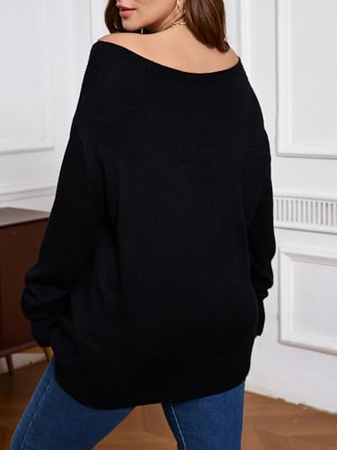 SOLY HUX Women's Plus Size Sweater Off Shoulder Long Sleeve Fall Sweaters Loose Lightweight Pullover Tunic Tops2