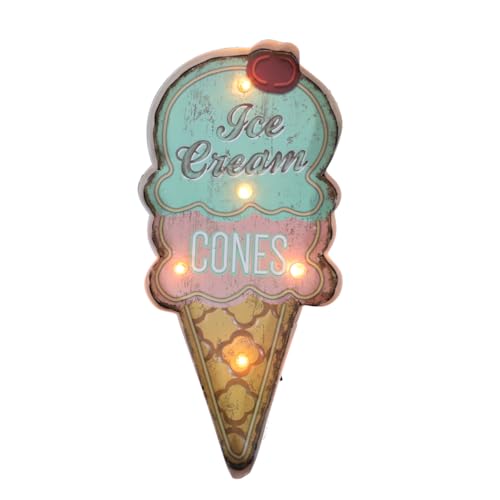 Housoutil Luz Led De Helado Adorno De Pared Luminosa Letrero De Helado Iluminado Decoración De La Pared De La Barra De La Vendimia Luz De Cono De Crema Planchar Luces Decorativas Dirigió