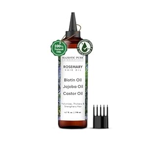 MAJESTIC PURE 100% Pure Rosemary Oil with Biotin for Hair Care, Strengthening, Nourishing, and Volumizing Formula with Jojoba Oil and Castor Oil – Non GMO Verified, 198 ml