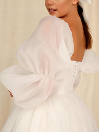 Women's Short Long Sleeves Wedding Dresses for Bride Tulle Mini Formal Bridal Dress A Line Summer Party Gown2