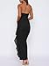 Women Sexy Halter V Neck Maxi Dress Mesh Ruffle Hem Bodycon Backless High Slit Cocktail Party Wedding Guest Dresses Black