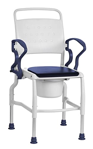 Toilettenstuhl für Senioren FabaCare Kiel, höhenverstellbar, mit Eimer, abschwenkbare Armlehnen, Nachtstuhl, Hygienestuhl, Leibstuhl, WC-Stuhl, made in Germany, bis 130 kg, Grau-Blau