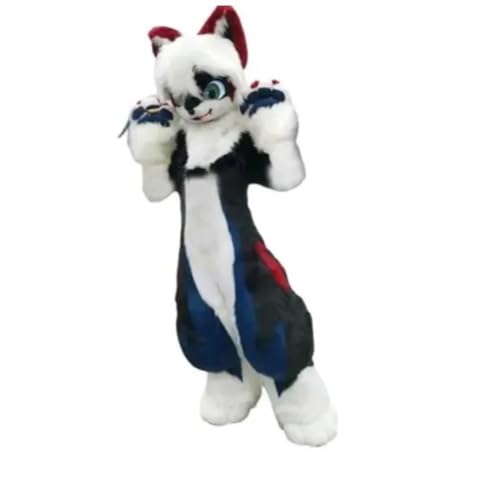Costume mascotte de renard husky en fourrure longue de taille moyenne pour la marche, Halloween, Noël, fête d'anniversaire, costume de fête (comme sur la...