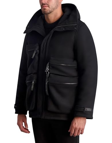 KARL LAGERFELD Men's Long Sleeve Four Front Pockets Wool Blend Hooded Jacket3