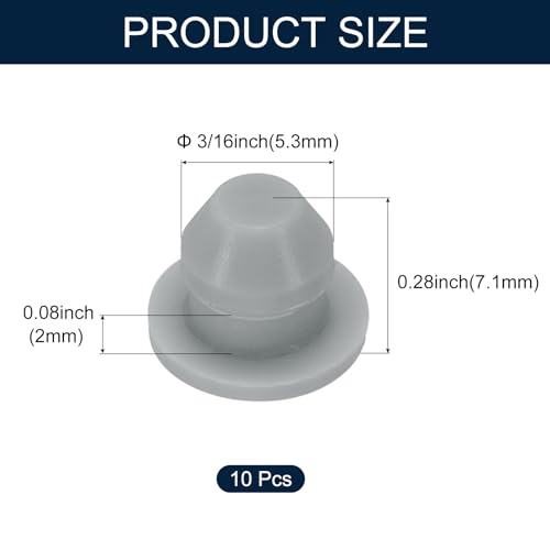 Image of uxcell 10pcs Hole Plug 3 /16 Inch (5.3mm) Button Plugs Fit for 4.5mm Hole, Snap in Locking Hole Tube Plug Gel Tube Waterproof Plug Tube Plug, Grey