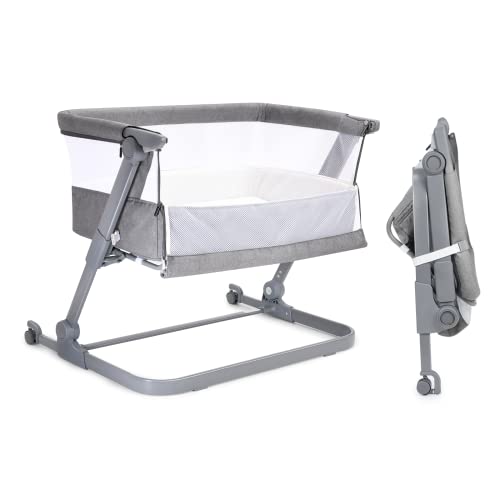 Babelio Baby Bassinet Foldable Baby Bedside Sleeper with Mattress Mosquito Net Portable Travel Bag Included for Newborn Baby Boy/Girl Adjustable Height Easy Assemble