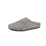 RBCYC Zuecos para mujer con plantilla de diamantes de imitación, zapatillas, brillantes, planas, permeables, sandalias anchas y punta redonda, zapatos de cuero, compras, clubes nocturnos, gris, 42 EU