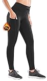 Ewedoos Thermo Leggings gefüttert Damen Winter wasserabweisend Sport Leggings mit Taschen warme Sporthose Laufhose