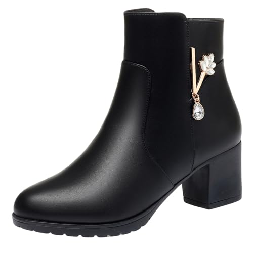 高齢者 靴 レディース ブーツ ブラック02 防寒 裏ボア ショート スノーブーツ サイドジップ 防滑 歩きやすい 24.0cm ブーティ チャンキーヒール 暖かい 厚底 もこもこ 安定感 保温 スノーシューズ 冬靴 ウィンター QIAGE