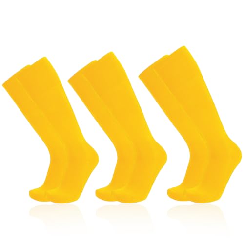 YA BELT 3 Pairs Youth Bright Yellow Baseball Socks for Boys Girls Knee High Soccer Softball Sock for Men Women (Medium)