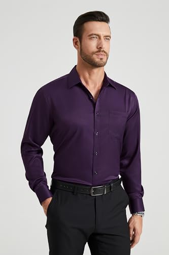 HISDERN Mens Dress Shirt Long Sleeve Stretch Button Down Shirts Solid Wrinkle-Free Formal Business Casual Tops Wedding4