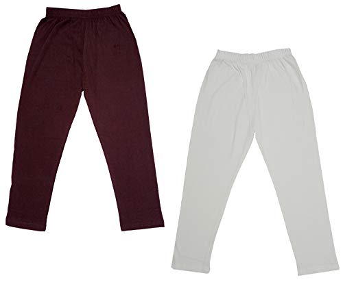 Image of IndiWeaves Girls Super Soft Cotton Solid Capri Pants (Cream, Brown, 8-9 Years) Pack of 2