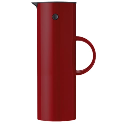 Stelton EM77 Isolierkanne 1 L – Thermoskanne mit Glaseinsatz, Kippverschluss & Schraubdeckel – Cherry Red – Ansicht 1