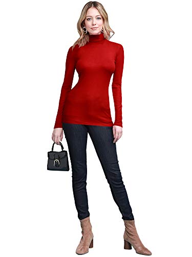 Image of Lock and Love Women's Turtleneck Top Lightweight Long Sleeve Slim Fit Pullover, Soft Rayon Stretch Layering Basic, S-3XL