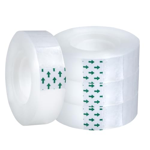 4 Sellotape Refills for Dispenser Small Cellotape Rolls Mini Invisible Sticky Tape Clear Packing Tape Rolls Transparent Strips for Sealing Gifts Wrap Home Office School Christmas (18mm x 50m)