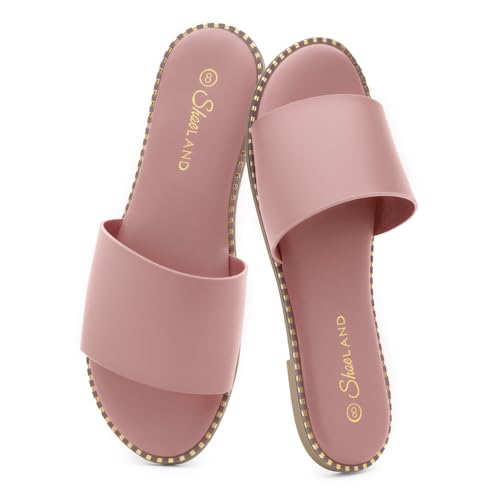 Image of Shoe Land Flat Sandals for Women - Slip-On Slides with Cushioned Footbed | Comfortable Dressy & Casual Open Toe Summer Sandals for Beach, Travel & Everyday Wear