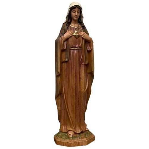 Estatua Virgen María tallada y pintada a mano en madera sólida
