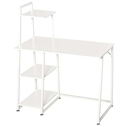 HOMCOM Bureau Informatique Design Contemporain 3 étagères Panneaux de Particules châssis métal Blanc