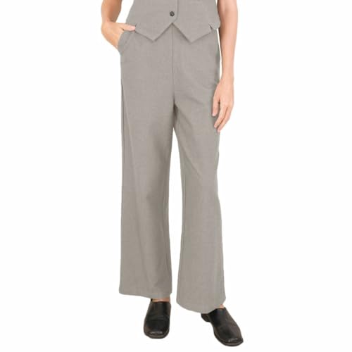 Pantalon habillé droit à jambe large et taille mi-haute pour femme Amazhiyu