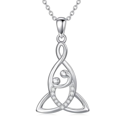 Diamond Celtic Motherhood Knot Necklace 925 Sterling Silver Lab Grown Diamond Celtic Knot Mother Pendant Irish Jewelry Gifts for Women