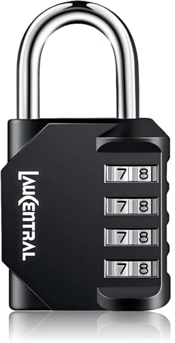 LauCentral 4 Digit Combination Padlock - Weatherproof Outdoor Lock for Gym Locker & School Locker Heavy Duty Resettable Code Lock for Garage Shed Fence & ToolboxBlack 1 Pack