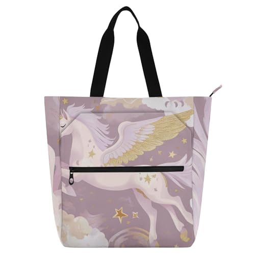 voucong Sac fourre-tout imperméable avec motif de licornes romantiques pour enfants, étudiants, adultes, sac à main avec poches zippées pour l'école, le shopping, la plage